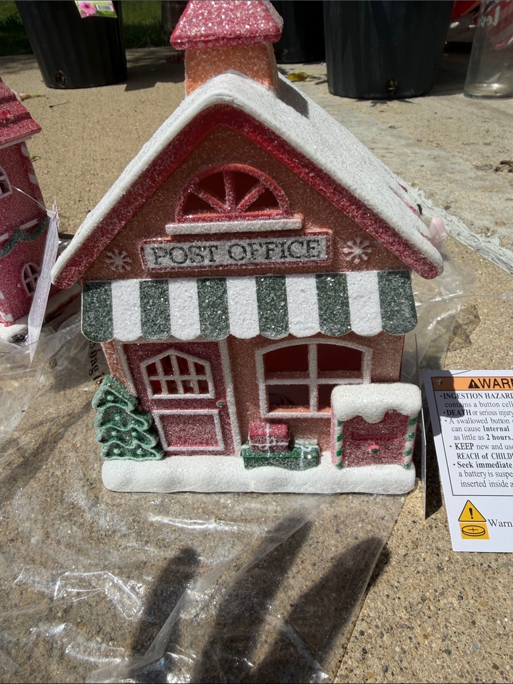 Glittery Holiday 'Post Office' House Decorative Figurine - Pink & White